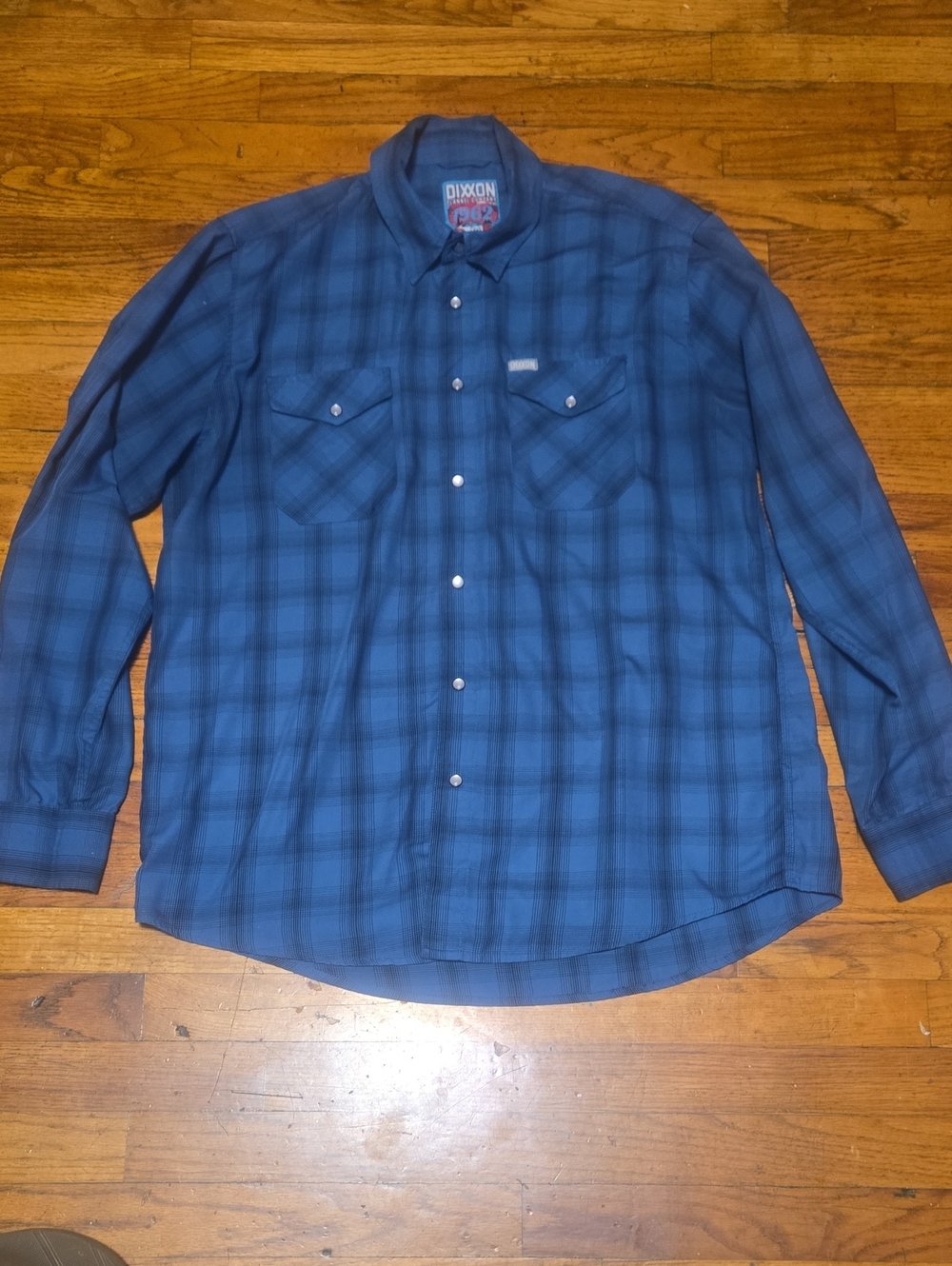 Dixxon Flannel Company Shirt Mens XL 1962 Blue Plaid Pearl Snap Bamboo Blend